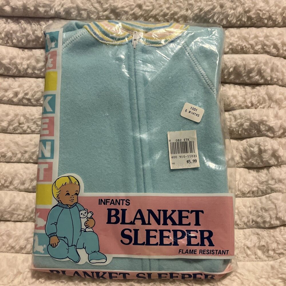VTG Kent Footed Blanket Sleeper Flame Resistant Blue Size 6 Months New In Pkg